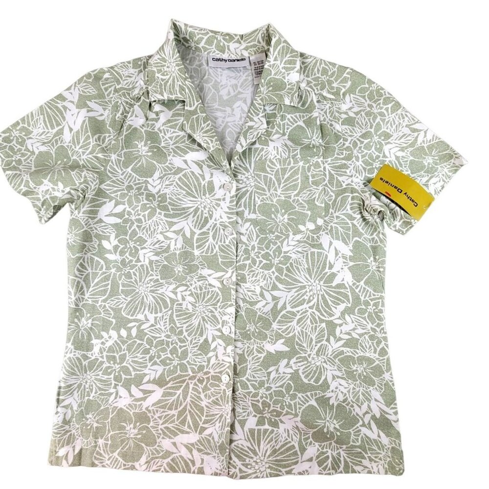 Cathy Daniels Womens Top Green Floral Print Blouse size Small NWT  JH1321